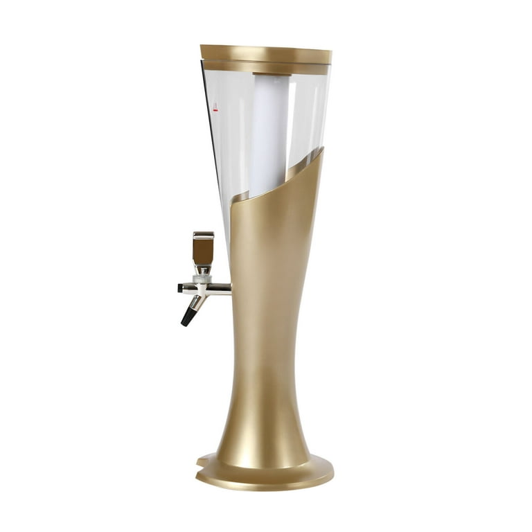 Miumaeov Mimosa Tower Beer Tower with Ice Tube and LED Light Tabletop Beer Tower Dispenser for Parties Bars Clubhouses, Size: Large, Gold