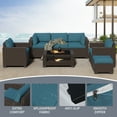 thumbnail image 2 of 7-Piece Outdoor Patio Furniture Set, All-Weather Rattan Sectional Sofa with Waterproof Cushions & Tempered Glass Table, Perfect for Garden, Poolside, Backyard (Peacock Blue), 2 of 9