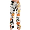 thumbnail image 3 of Halloween Pajama Pants for Women, Spooky Ghost & Pumpkin Graphic Lounge Bottoms with Adjustable Drawstring Waist, Soft Relaxed Fit Sleep Trousers, 1 Pair White S, 3 of 5