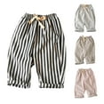 thumbnail image 4 of Odeerbi 1-7 Years Toddler Boys Girls Striped Cotton Linen Pants Summer Casual Elastic Waist Beach Pants, 4 of 4
