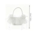 thumbnail image 3 of romoty Wedding Flower Girl Basket, 7.09x4.72x4.72 Inch Pearl Handle Tulle Layered Skirt & Flower Accent White Petal Basket for Ceremony, 3 of 7