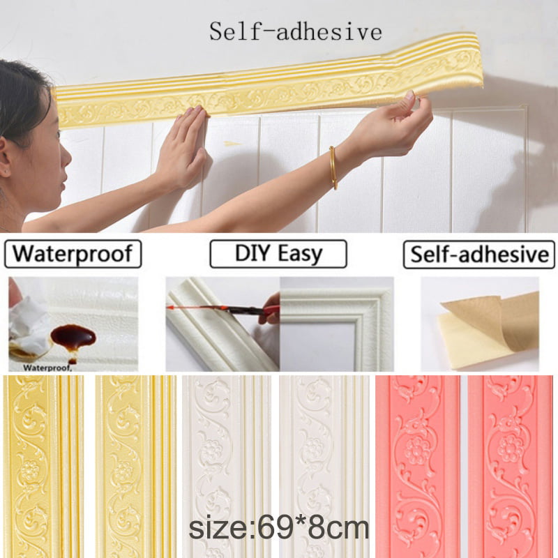 Cozylkx 90x 3 Self Adhesive Flexible Molding Trim 3D Sticky Decorative Wall Lines Border Lines for Home White Office Hotel DIY Decoration 