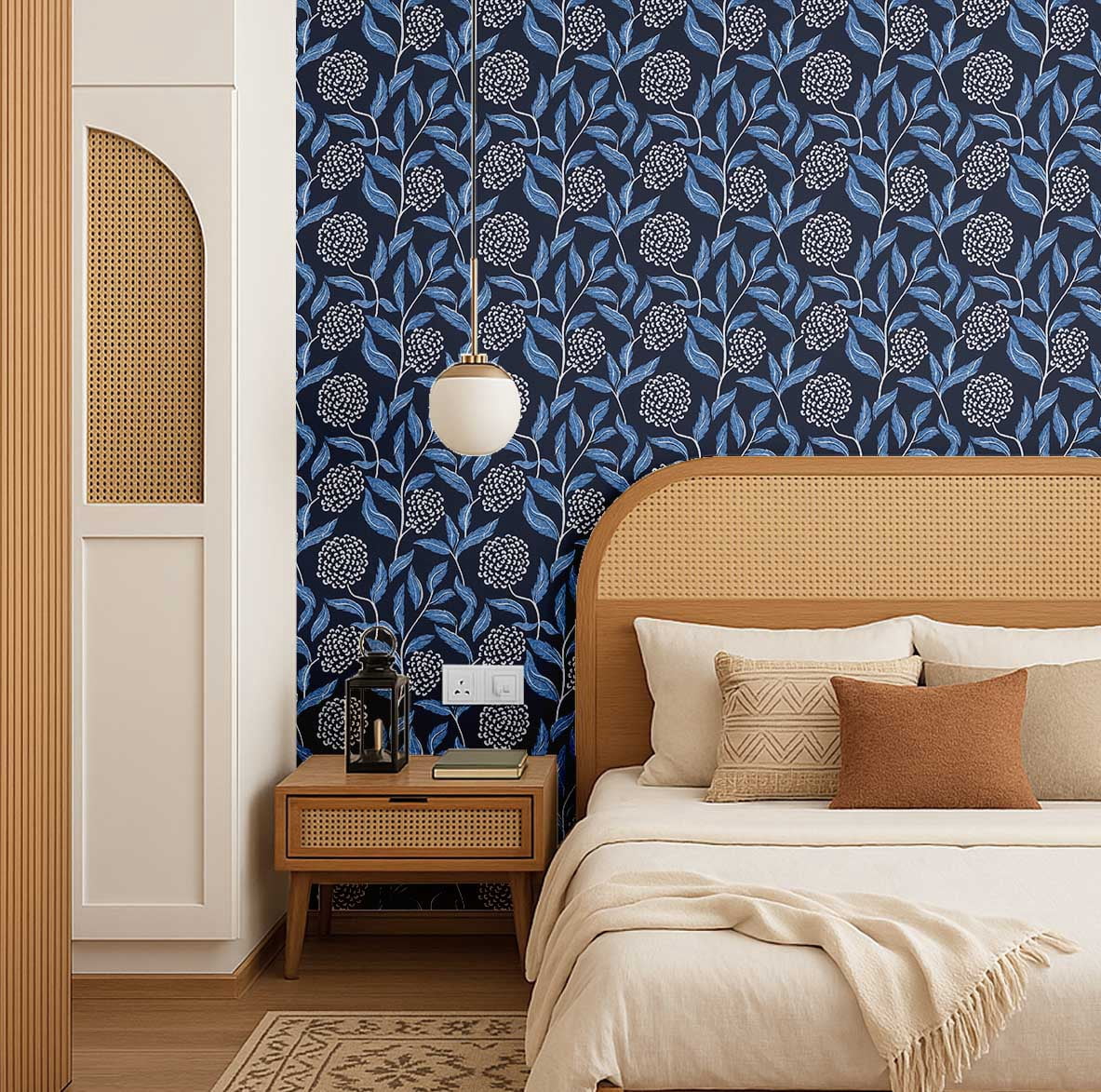 S4Sassy Peel and Stick Wall Covering, Chic Botanical Cluster Print Removable Walls Wrap - Blue Instant Wall Makeover Walls Mural for Bathroom, Laundry Room - Self-Adhesive Wallpaper Vinyl - 25"x60"