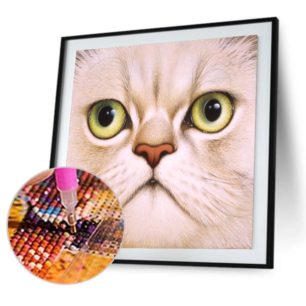 Cuadros Decorativos Kits de pintura de diamante 5D DIY Taladro redondo completo Mosaico de gato de cara grande (X635) Tmvgtek embutido en tela