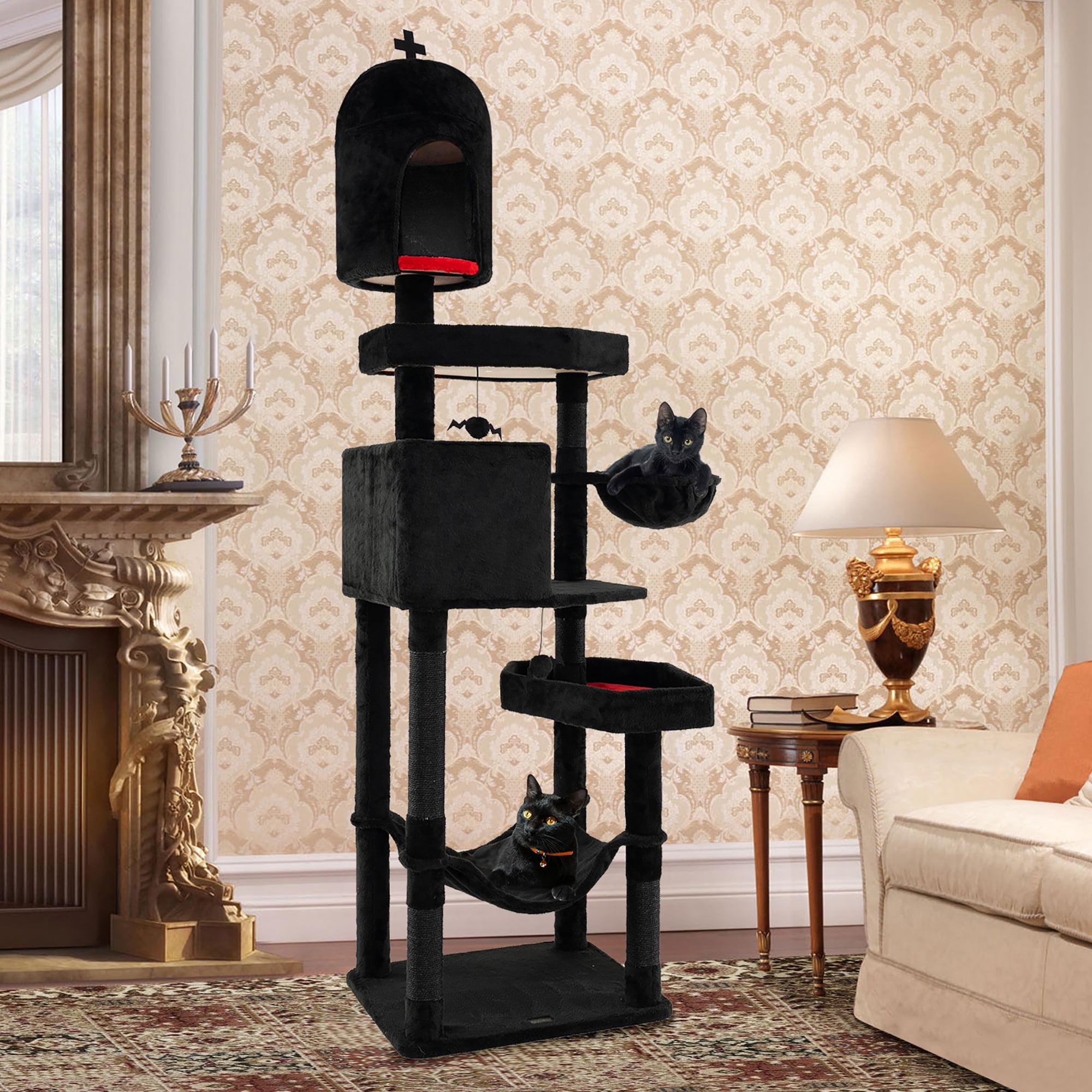 Gymax Gothic Cat Tree for Indoor Cats Extra Large Cat Tower w/2 Cat Condos Coffin Bed