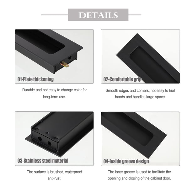 Wosthever Tiradores ocultos resistentes al óxido para cajones, cajón de puerta de armario de larga duración, 2 pack/lote Almacenamiento y organización del hogar negro