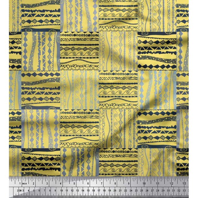 Soimoi Yellow Rayon Crepe Fabric Geometric African Print Fabric by Yard 46 Inch Wide