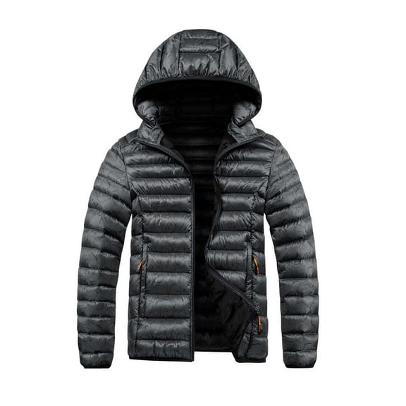 Men's Padded Winter Coat Thermal Puffer Jacket Thicken Warm Down Jackets with Removable Hood Blue-1 2XL