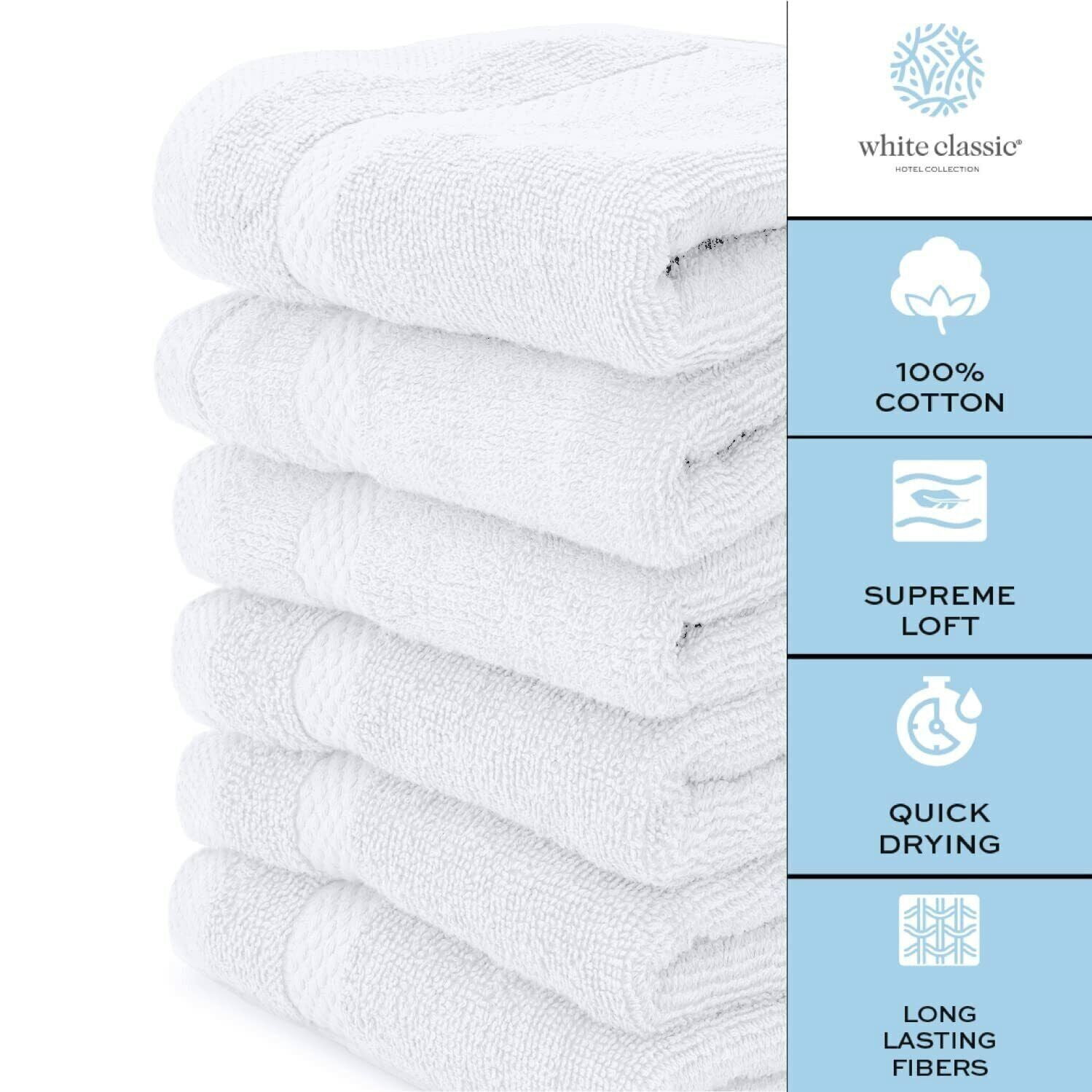 Luxury White Cotton Washcloths 13x13 - Bathroom Face Towel 12/Pack Super Absorb