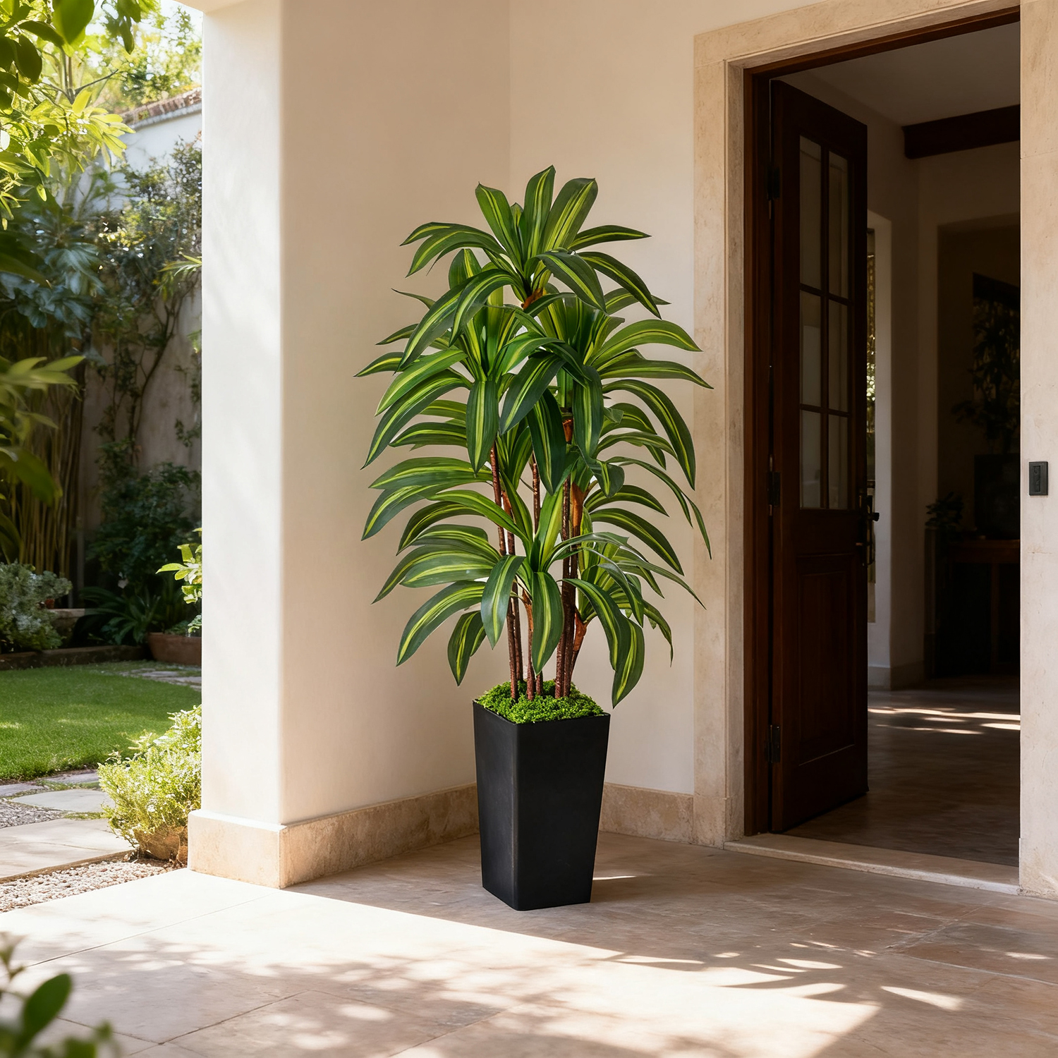 NOVAROOT Artificial Dracaena Tree 5FT, Faux Tree with Black Tall Planter, Fake Tropical Floor Plant, Artificial Silk Tree for Home Office Living Room Decor Indoor
