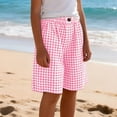 thumbnail image 2 of HAOTAGS Girls Shorts,Casual Plaid Print Button Closure and Pockets Knee-Length Summer Shorts Pink 10, 2 of 9