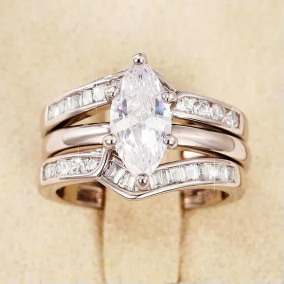 EOEMY Elegant Cubic Zircon 2 Pcs/Set 925 Silver Ring Wedding Party Jewelry Sz 6-10