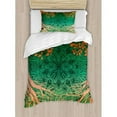 thumbnail image 3 of Ethnic Duvet Cover Set, Mandala Form Universe Cultural Pattern Surrounded by Branches Design, Decorative 3 Piece Bedding Set with 2 Pillow Shams, Queen Size, Orange Green, by Ambesonne, 3 of 3
