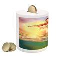 thumbnail image 2 of Mermaid Piggy Bank, Mermaid Playing Violin at Sunset View Colorful Realistic Design Soft Dreamlike, Ceramic Coin Bank Money Box for Cash Saving, 3.6" X 3.2", Multicolor, by Ambesonne, 2 of 4