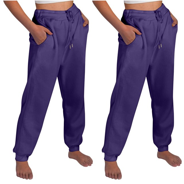 AherBiu 2PCS Joggers for Women Fleece Drawstring Solid Color Casual Sweatpants with Pockets Fall Winter Workout Gym Running Trousers