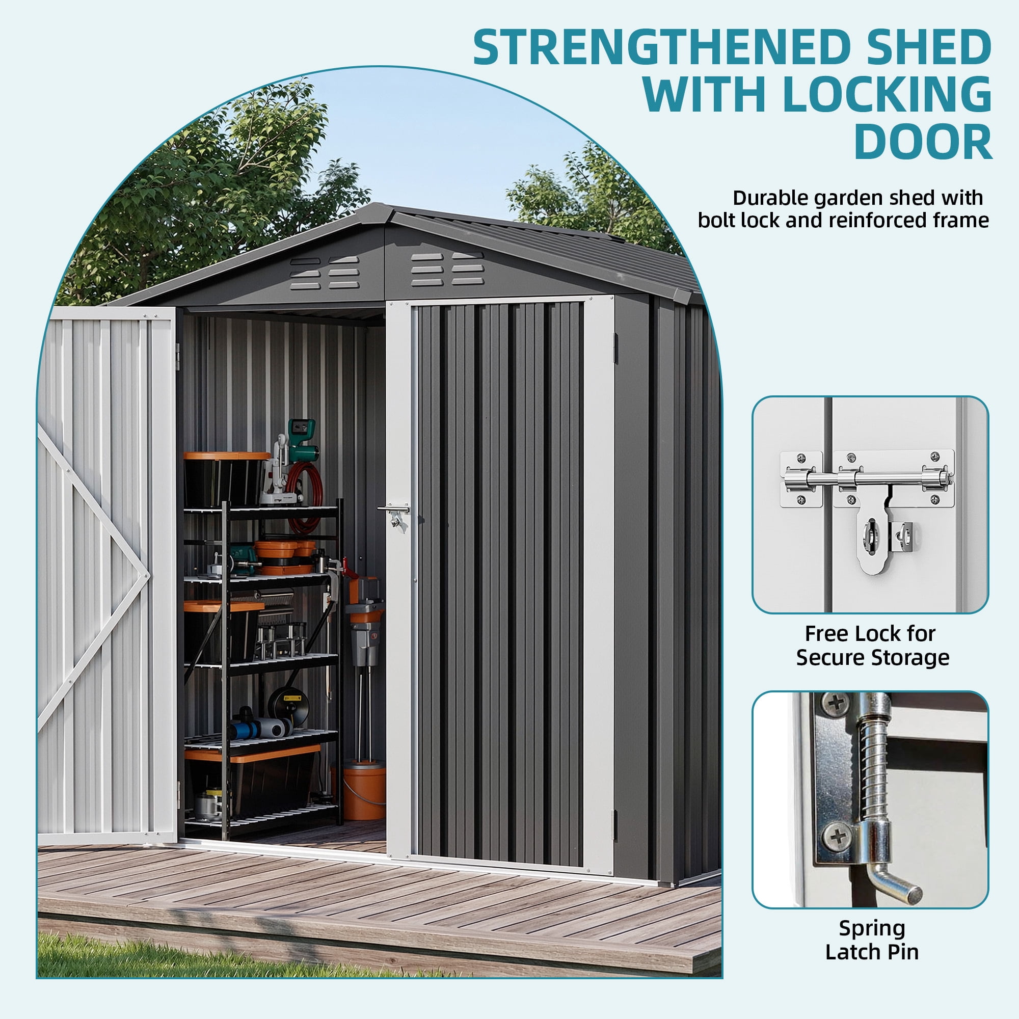 Uforic 6'x4' Steel Outdoor Storage Shed, Lockable Doors & Sloped Roof, Small Tool Storage Building for Garden, Patio, Garage, Backyard and Lawn, Dark Gray