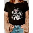 thumbnail image 1 of Camiseta con estampado de conejo de Pascua para mujer, divertida camiseta con letras estampadas, cuello redondo, suave y elegante, para verano., 1 of 6