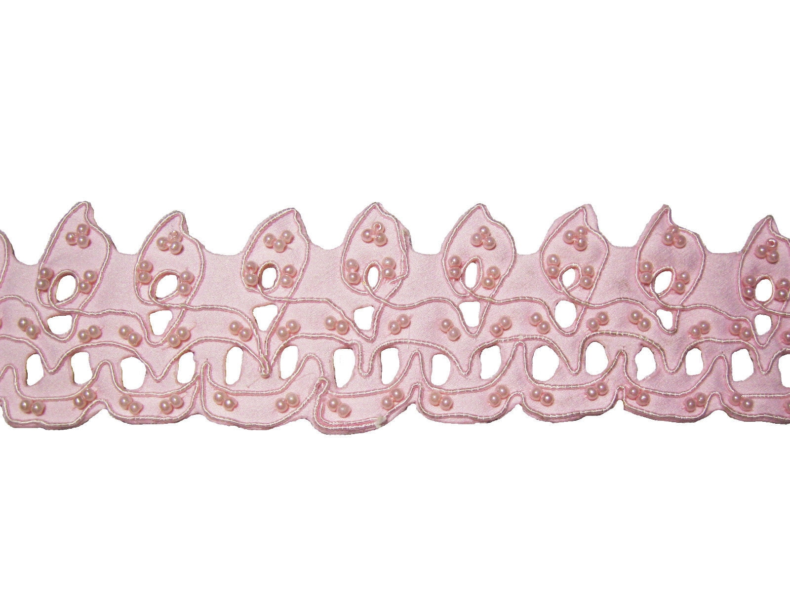 Kiddo 2" Ivory or Pink Scalloped Corded Beaded Satin Lace Trim with Cut Outs