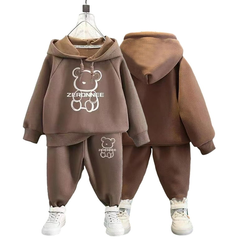 Esaierr 2PCS Toddler Boys Fleece Lined Sweatshirt Sweatpants Outfits Set  for Kids Baby Hooded Cartoon Sweatsuit + Jogger Pants Fall Winter  Long-Sleeved Set for 1-10 Years 