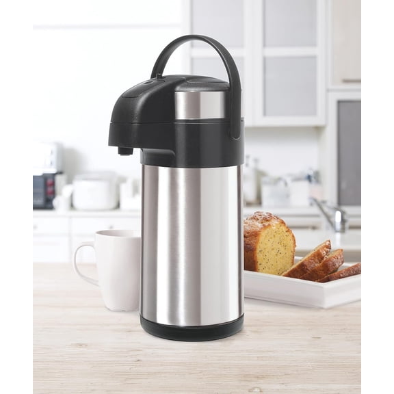 OGGI Airking 102oz Stainless Steel Thermal Coffee Carafe Vacuum Insulated Beverage Dispenser with Lever Pump for Home Office Catering