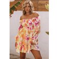 thumbnail image 3 of ABPHQTO Vestido floral escalonado de manga hinchada con cuello cuadrado amarillo para mujer, 3 of 5