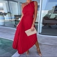 thumbnail image 2 of Women's One Shoulder Dress, Asymmetric Pleated Cocktail Party Dresses, Flattering High Waisted Accordion Ruffle Summer Wedding Guest Midi Gown, 2 of 5