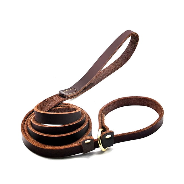 Baohd Real Leather Dog Leash Soft Adjustable Loop Collar Pet Slid Leads P Chain Heavy Duty Training Leash for Medium Large Dogs 1.8*180CM