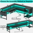 thumbnail image 2 of L-Shaped Computer Desk with LED Lights&Power Outlets Reversible Gaming Desk with Storage Shelves&Pegboard&Keyboard Tray for Office/Home, Black, 2 of 10