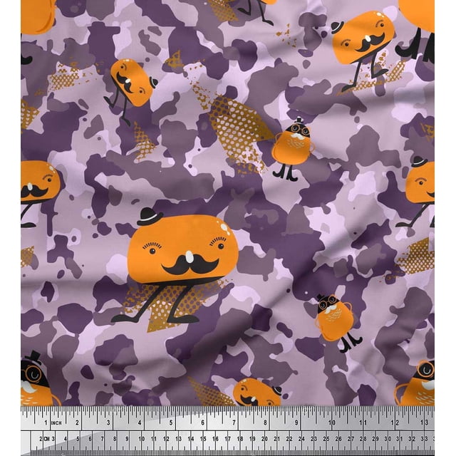 Soimoi polyester Crepe Fabric Cartoon & Camouflage Printed Craft Fabric by the Yard 52 Inch Wide