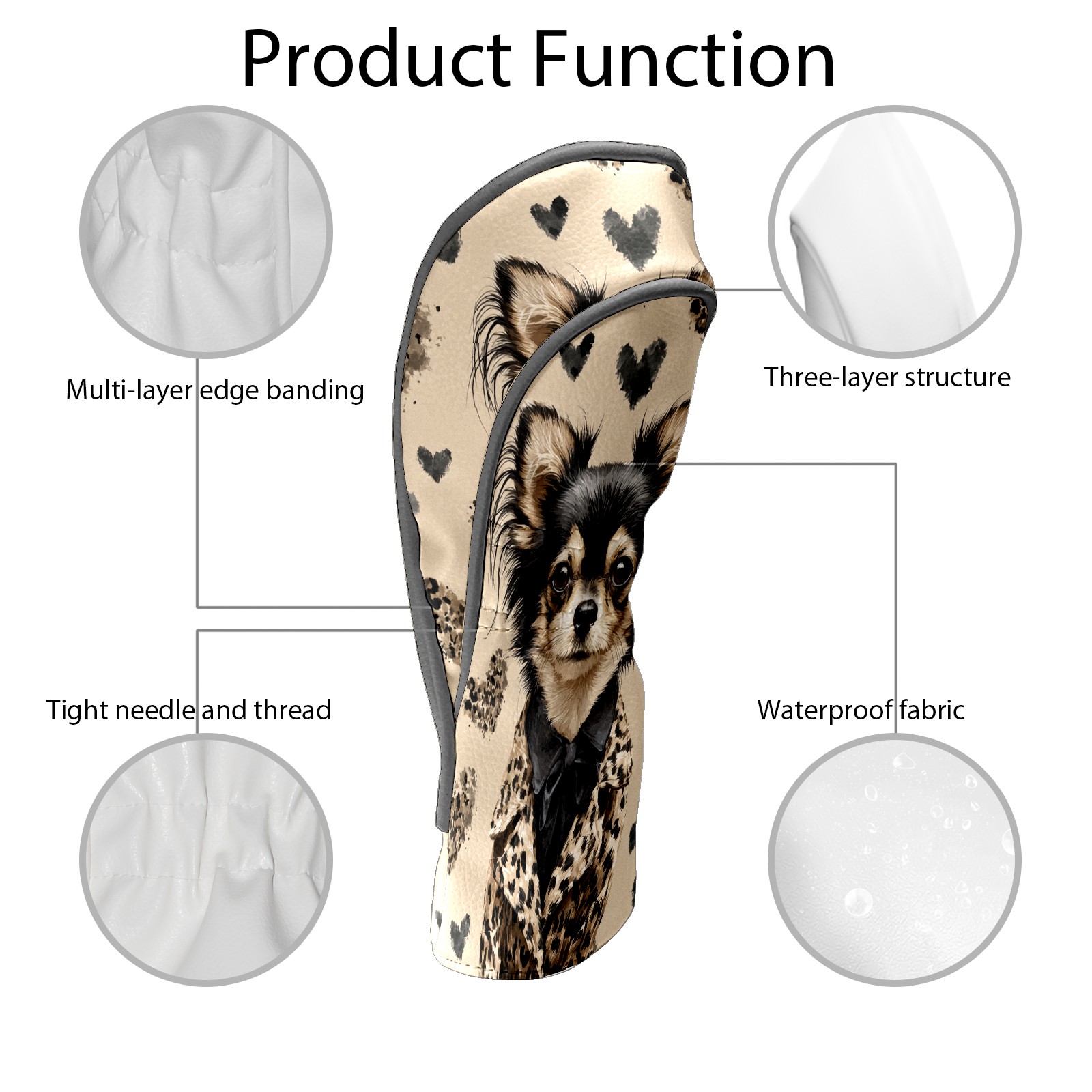 Golf Club Head Cover for Driver, Hybrid, Putter - Premium PU Leather, Waterproof, Scratch-Resistant, Velvet Lining, Unisex Gift (Dog Leopard)