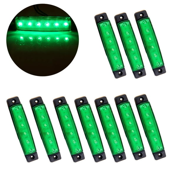 CCIYU 10x Green 3/8" 6 LED Truck Bus Boat Trailer Side Marker Indicators Light, Led marker lights Replacement fit for trucks, Marker light, Cab Marker, RV Marker light, Rear side marker light