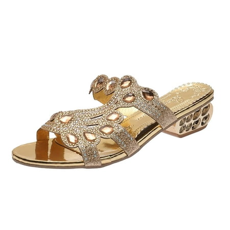 

CBGELRT Womens Sandals Gold Slide Sandals for Women Arch Support And Slippers Low Summer Women s Shoes Rhinestone And Spring Fashion Casual Sandals Heel Heel Thick Women s Sandals Wedges for Women Dr