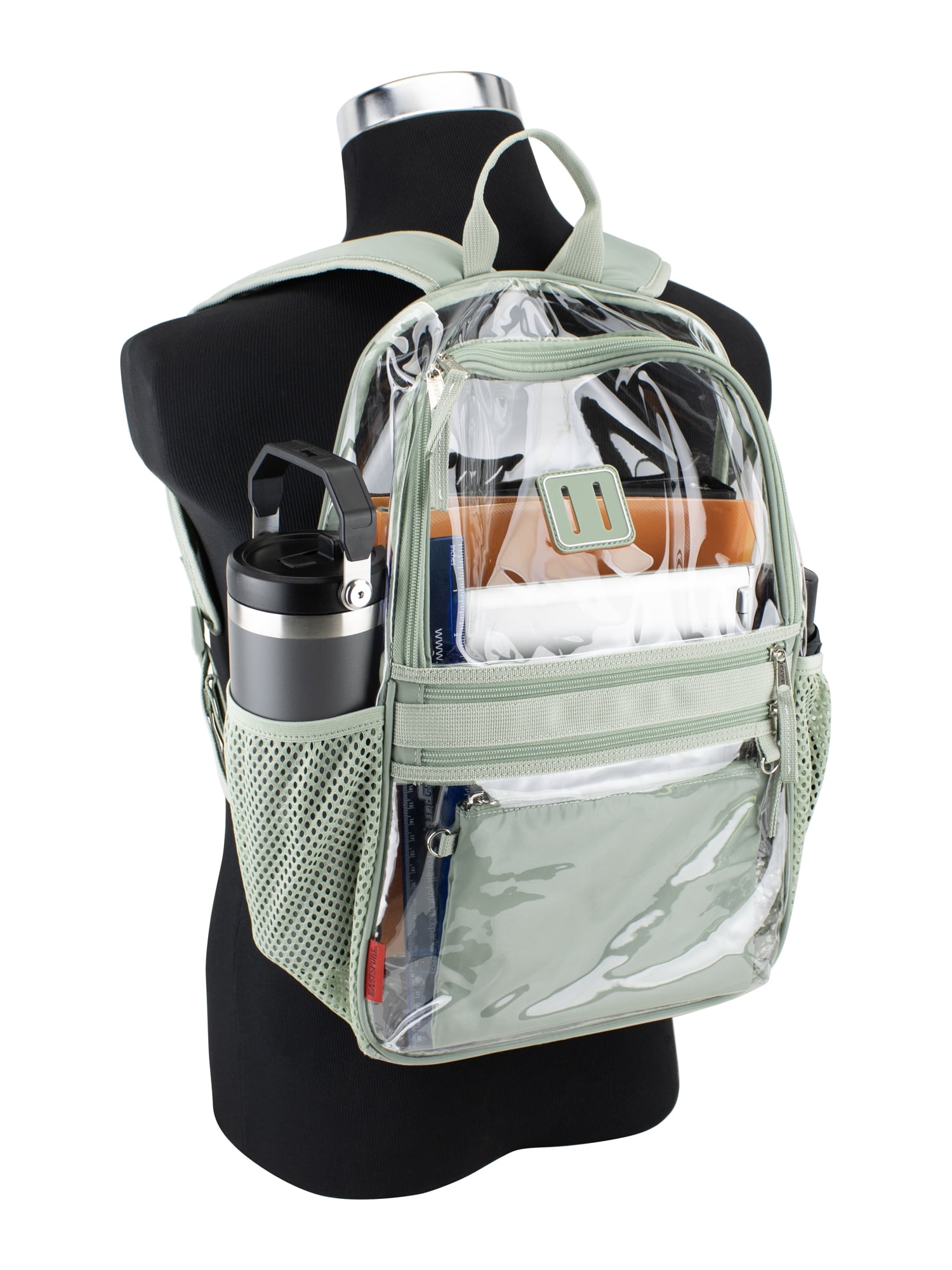 Eastsport Clara Clear Backpack Bundle w/ Zipper Pouch, Seagrass