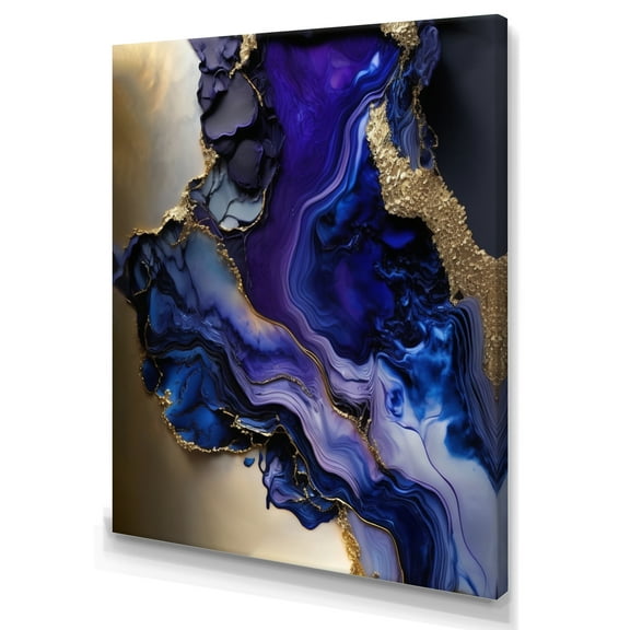 Designart Abstract Geode Gold And Purple Marble Canvas Wall Art