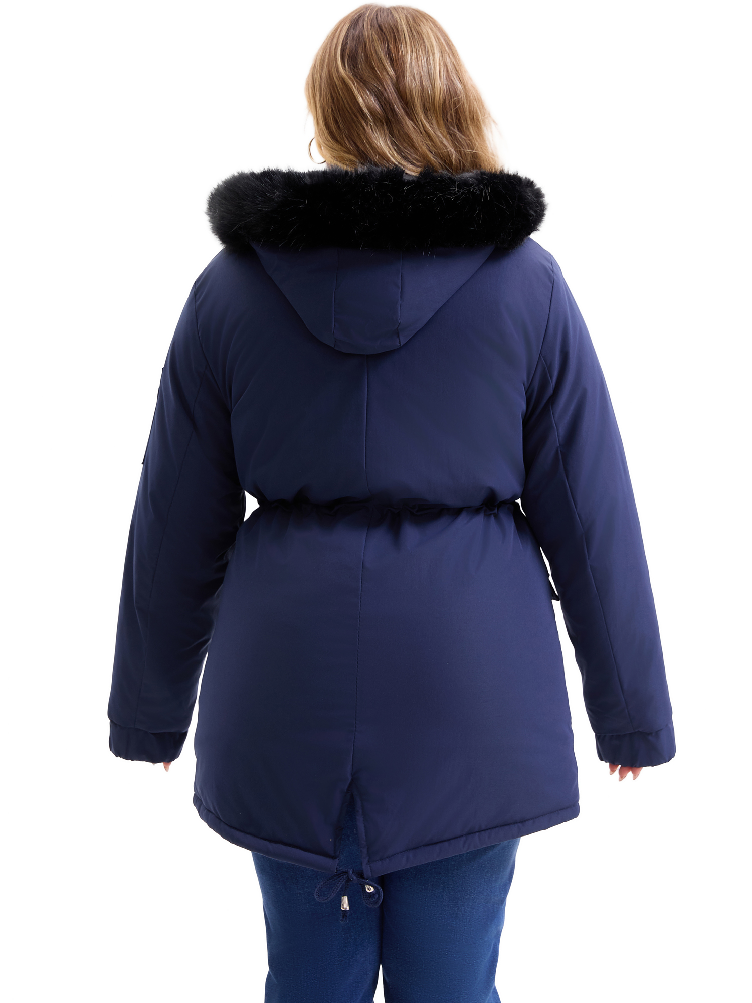 DARING DIVA Women's Plus Parka Jacket Fleece Lined Zipper Coat Navy Blue 1X