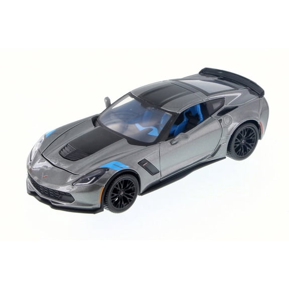 2017 Chevy Corvette Grand Sport, Gray w/ Stripes - Maisto 31516GY - 1/24 Scale Diecast Model Toy Car
