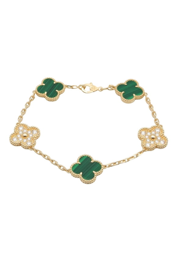 Pre-Owned Van Cleef & Arpels Vintage Alhambra 5-Motif Bracelet, 18K (Yellow Gold), Diamond,...