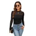 thumbnail image 2 of WIHOLL Womens Sexy Mesh Long Sleeve Shirts Fashion Clothing Turtle Necks Sheer Ruched Going Out Tops Fall Outfits Slim Fit Blouses Black Shirts, 2 of 8