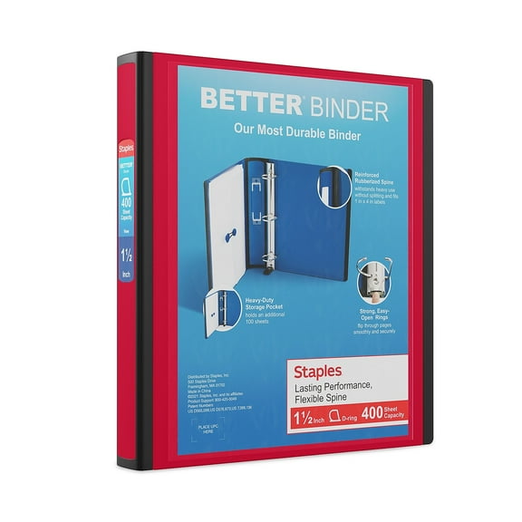 Staples 1 1/2" 3-Ring Better Binder Red 3/Pack ST55860-CCVS