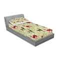 thumbnail image 2 of Ambesonne Vintage Fitted Sheet & Pillow Sham Set, Damask Design Pattern, Twinxl, Maroon Green, 2 of 2