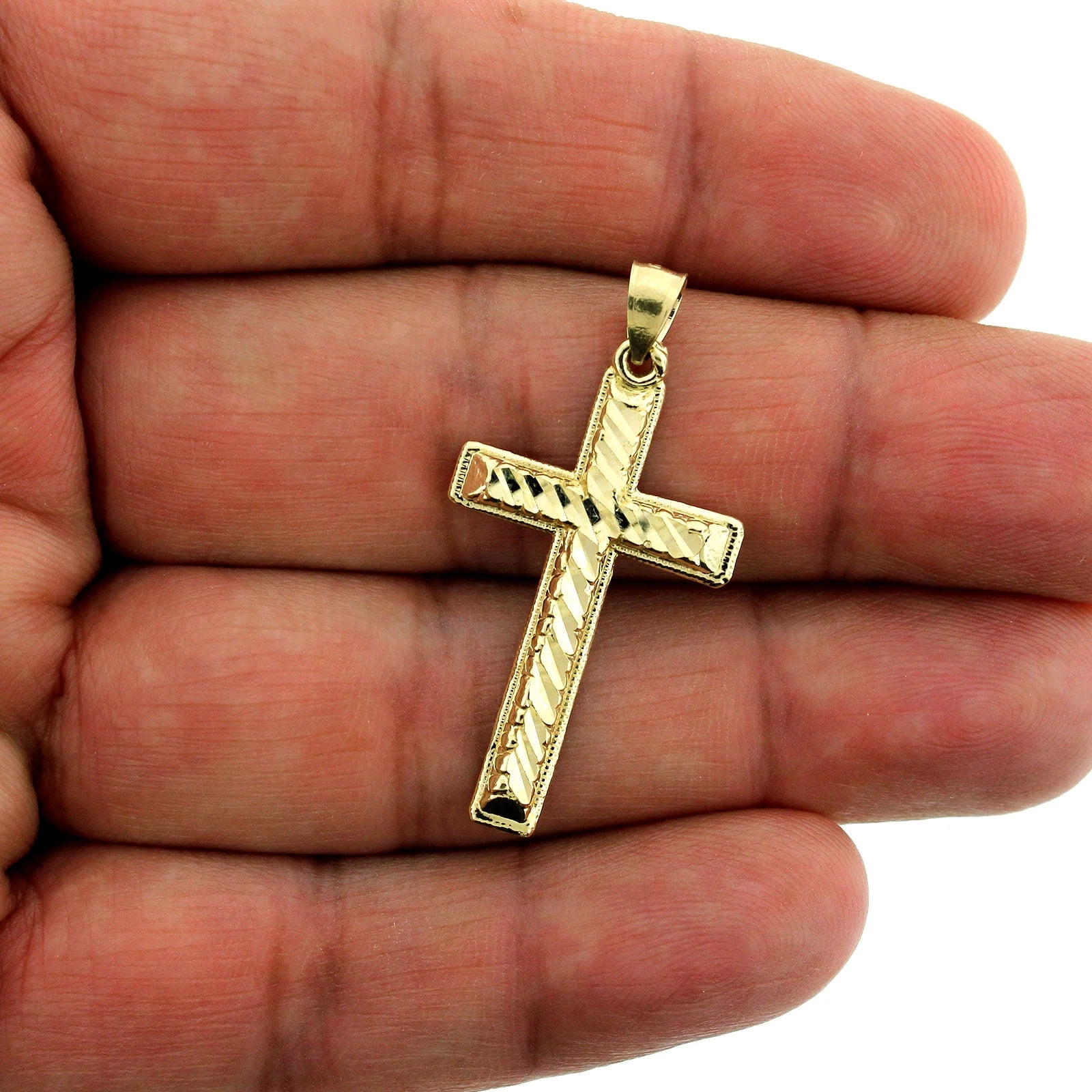 Mens 10K Yellow Gold Caravaca Cross Pendant sale Diamond Cut Crucifix Charm