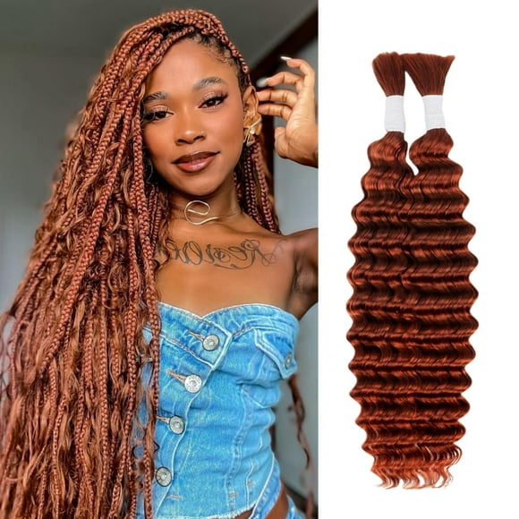 350 Deep Wave Dark Ginger Bulk Human Braiding Hair 100 percent Human Hair Unprocessed Brazilian Virgin Hair for 2 Braids Per of 1 pack 100g 24 Inch Human Hair for Micro braiding No Weft