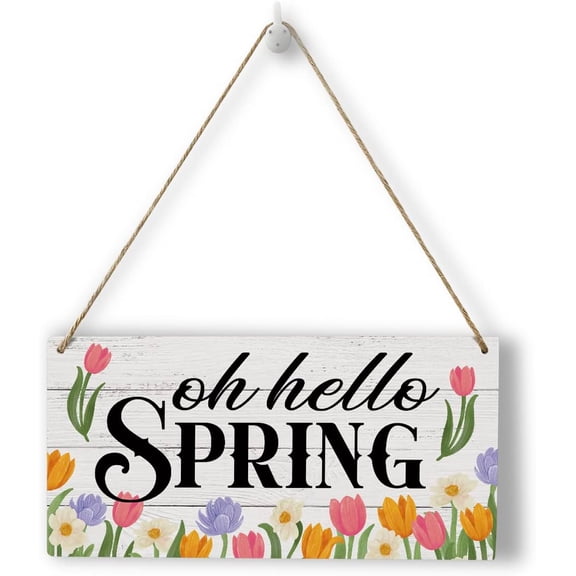 Rustic Spring Sign Wood Wall Art Wall Hanging Decor Spring Holiday Decorations Tulip Decor Wooden Decorative Plaque Sign for Flower Lovers Home Farmhouse Bathroom Hello Spring Sign
