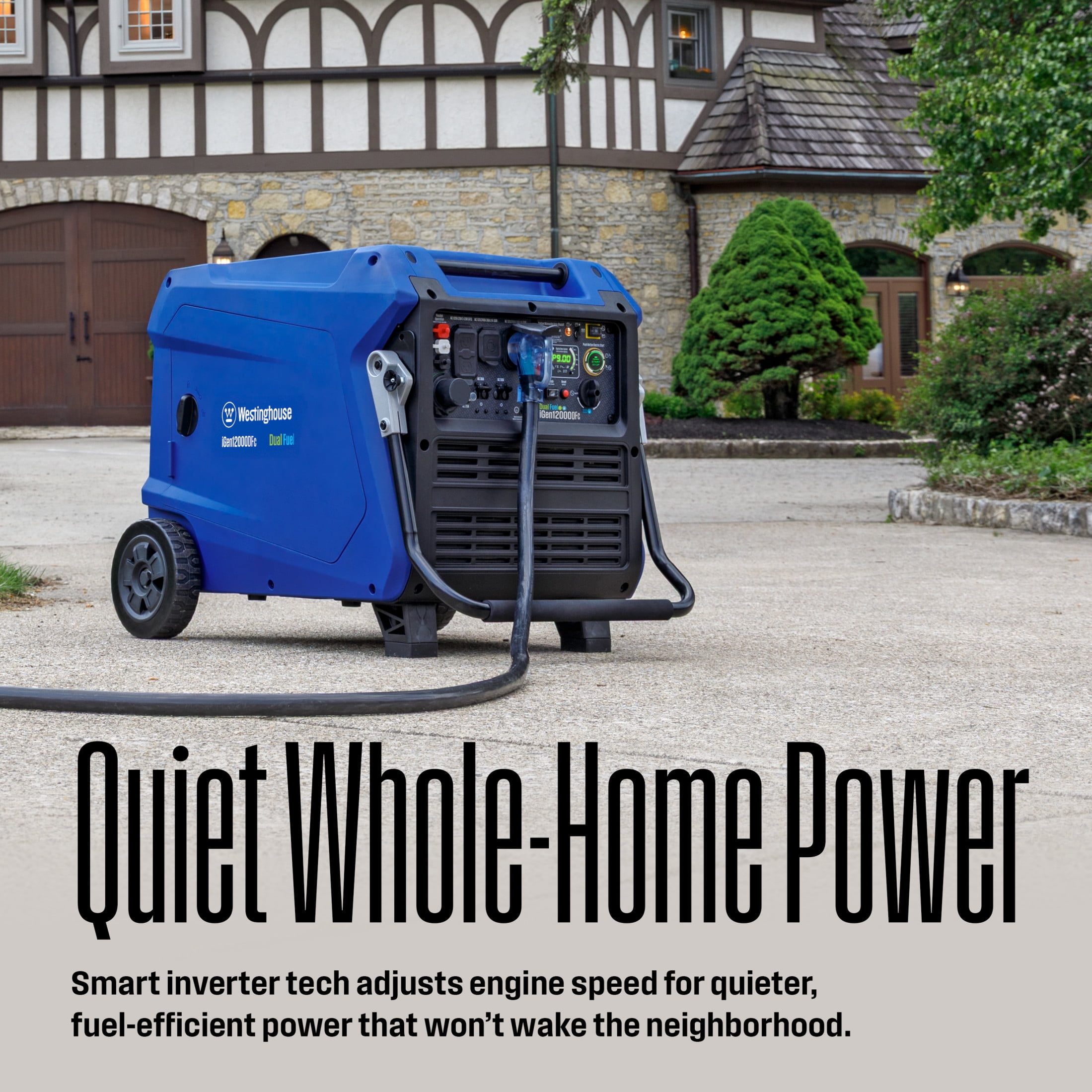 Westinghouse 12,000 Peak Watt Portable Inverter Generator, Dual Fuel, Remote Start with CO Sensor