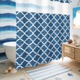 thumbnail image 5 of No Hook Shower Curtain with Built-in Rings - Steel Blue White Geometric Washable Waterproof Fabric Bathroom Curtains for Hotel,Rentals, 72 X 72 Inch Long , Minimalist Morocco Pattern, 5 of 9