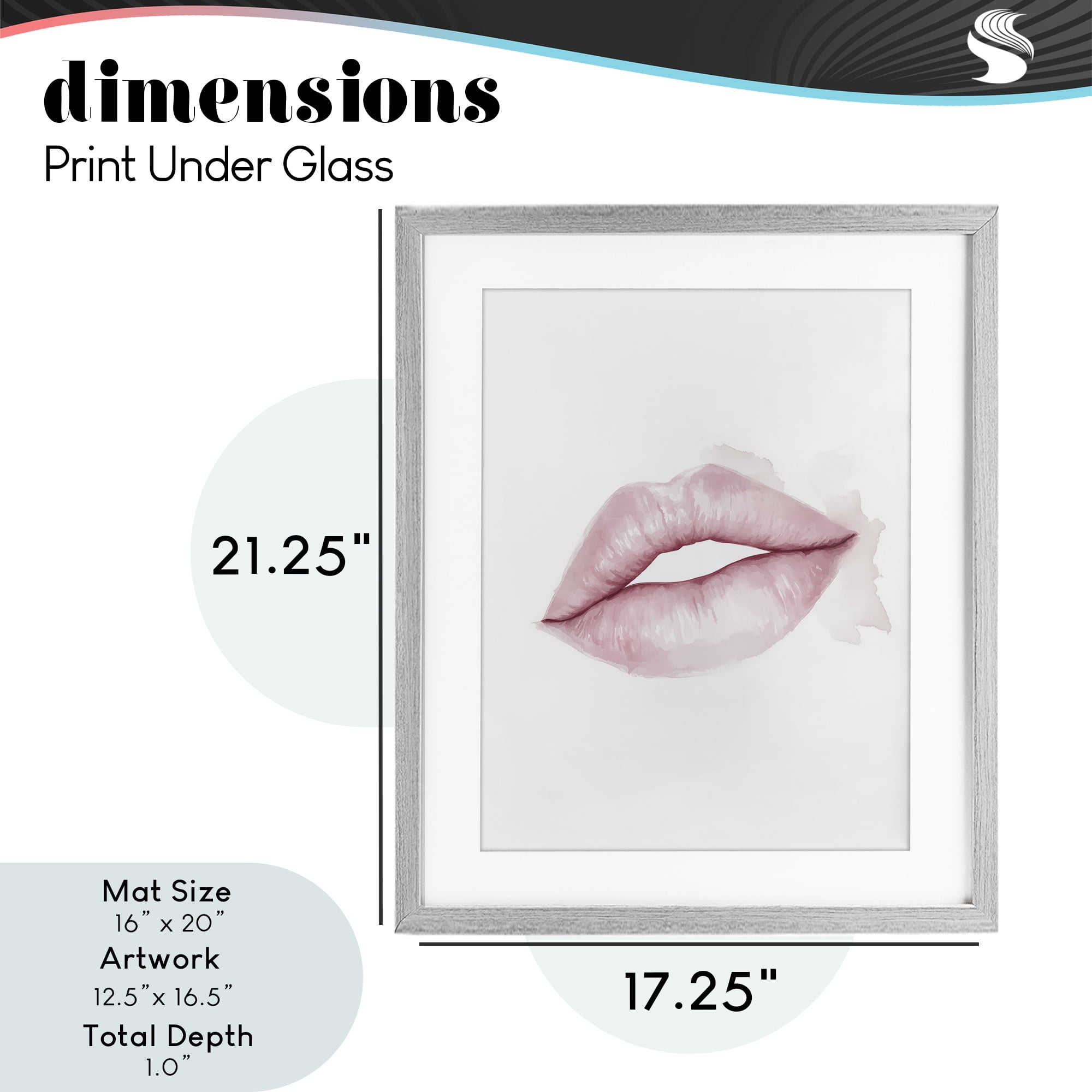 Pink Lips Watercolor Gray Framed Print Under Glass, design by Christine Simpson Art