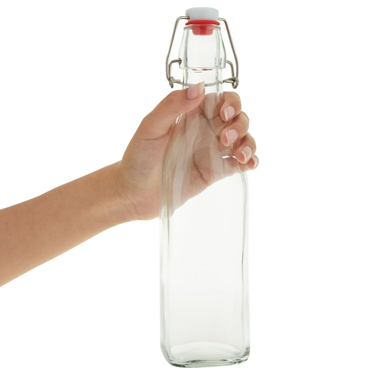 6 Pack 16 oz Glass Bottles with Swing Top Lids and Square Base