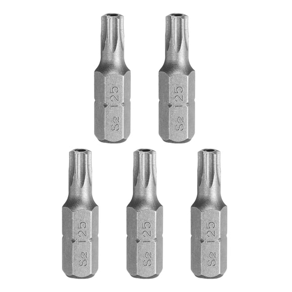 Uxcell 5pcs T25 Torx Screwdriver Bit 1/4" Hex Shank 25mm/1" Length S2 Steel Star 6 Point Head Hex Security Screw Driver Bits with Hole for Impact Electric Screw Driver Power Tools, Grey