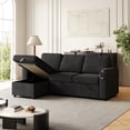 thumbnail image 3 of 85.8" L-shape Sofa Bed with Charging Port, Cup Holder on Armrest, 2 in 1 Pull Out Sofa Bed with Reversible Storage Chaise for Living Room,Office, Black, 3 of 9