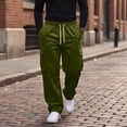 thumbnail image 5 of Yungyresw Men's Baggy Cargo Pants Casual Wide Leg Drawstring Corduroy Joggers Pants Multi Pockets Streetwear Fall Winter Clothing Deep Green L, 5 of 7